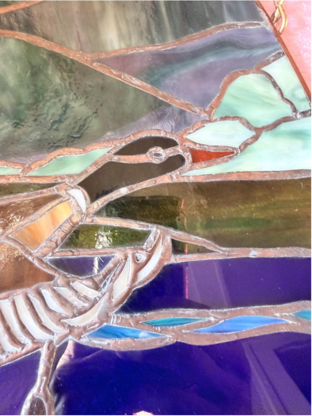 Mallard Duck Stained Glass Panel, Flying Duck Window Hanging, Wildlife Lake Art, - Picture 5 of 6
